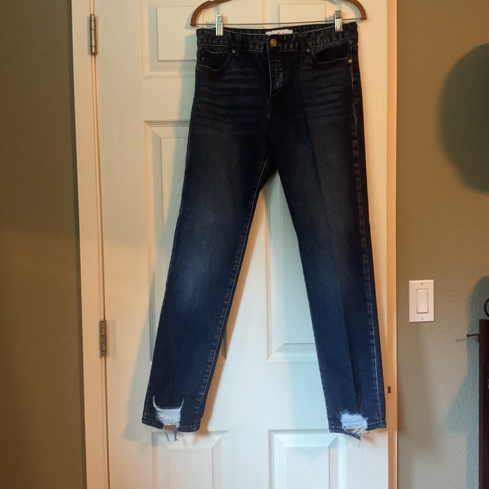 KanCan Dark Blue Ripped Hem Straight Leg Jeans